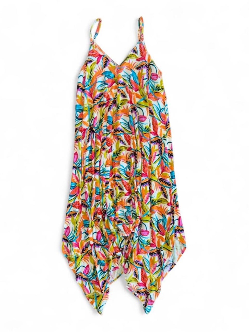 Caribbean Joe Multicolor Handkerchief-Hem Maxi Dress